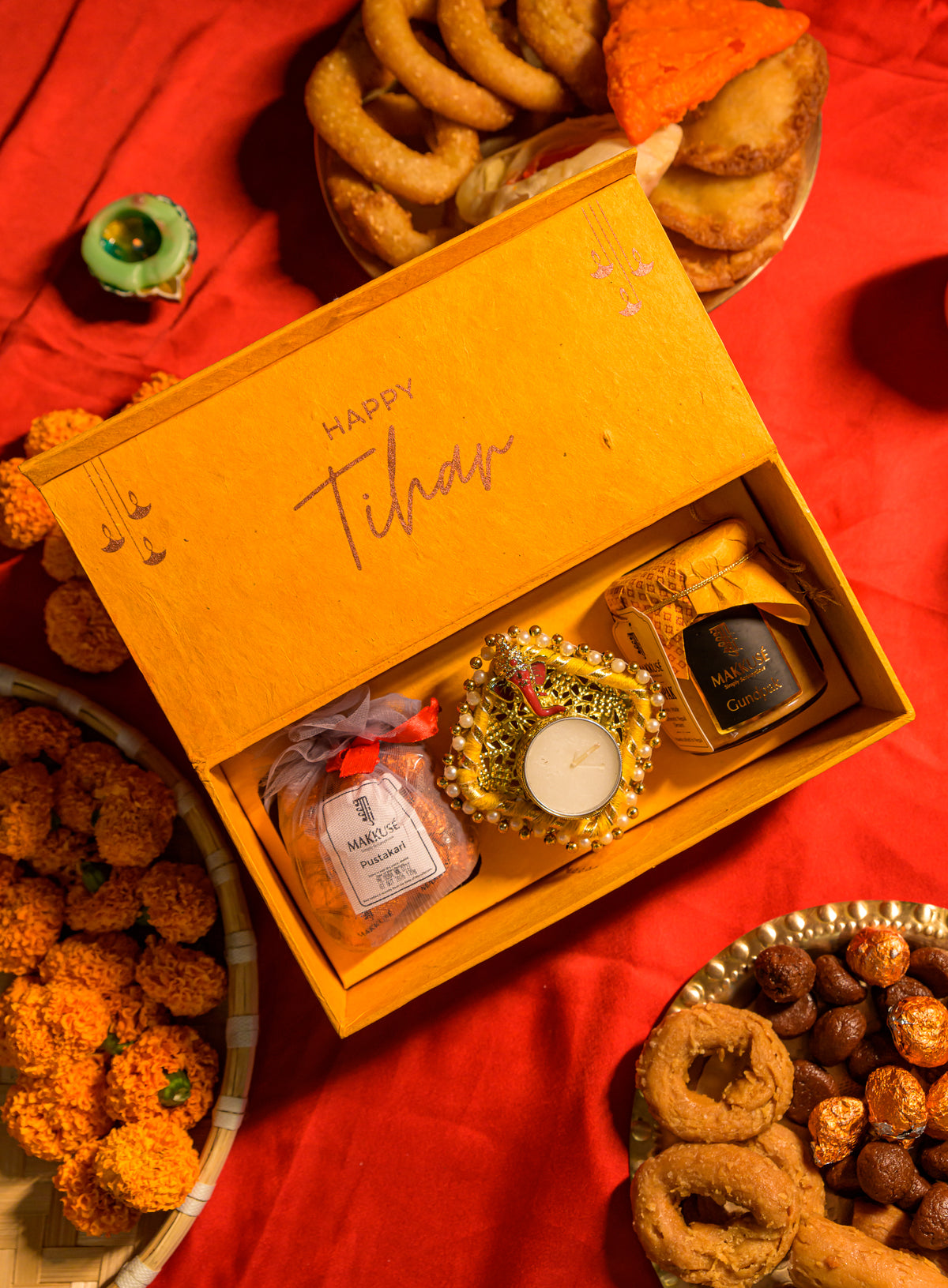 Mini Tihar Gift Box (With Ganesh Theme Candle Holder)