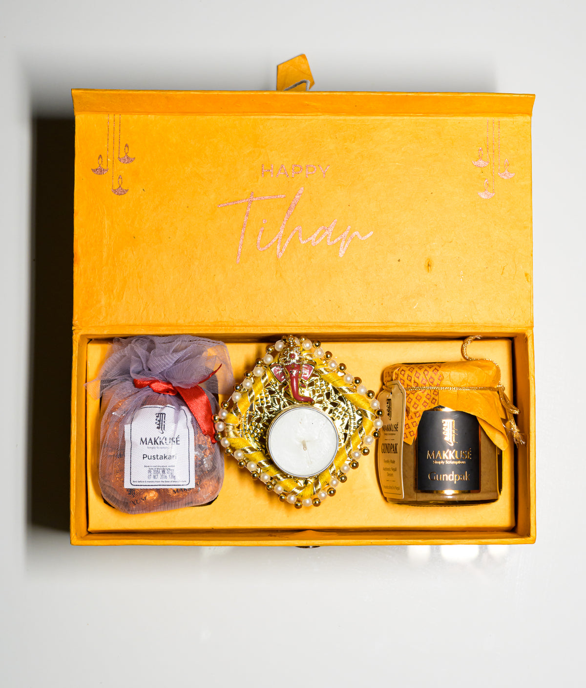 Mini Tihar Gift Box (With Ganesh Theme Candle Holder)